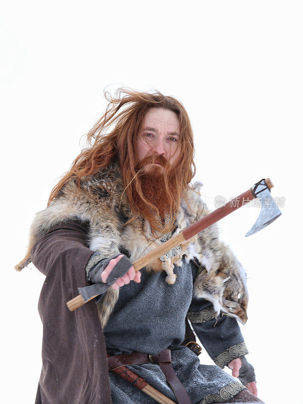 Medieval Winter Snow Viking Warrior, Authentic Costume, Animal Pelt, Ax